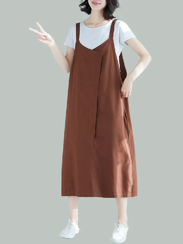 Women's Spring and Summer Loose Large Size Casual Seeveless Midi Dress