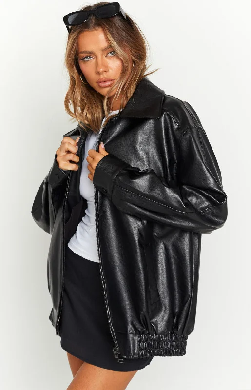 Abbi PU Black Bomber Jacket