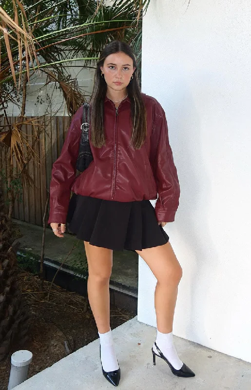 Abbi PU Red Bomber Jacket