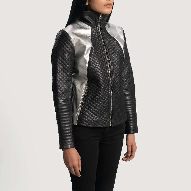 Alia Metallic Black Leather Biker Jacket