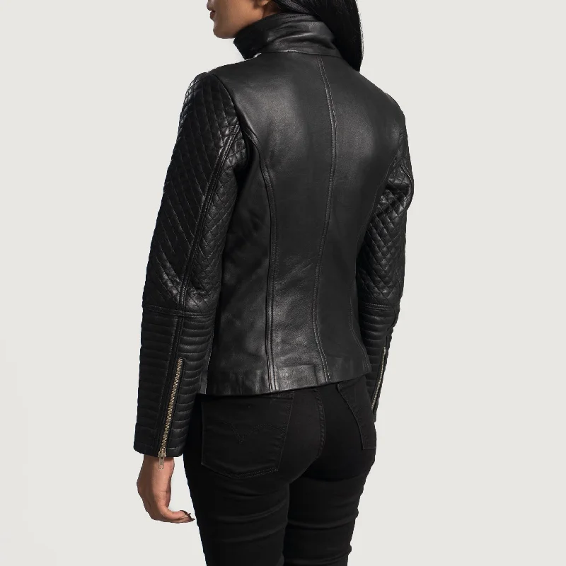 Alia Metallic Black Leather Biker Jacket