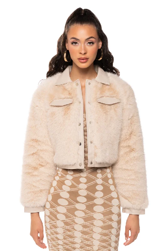 ANITA FAUX FUR JACKET WITH PU POCKETS