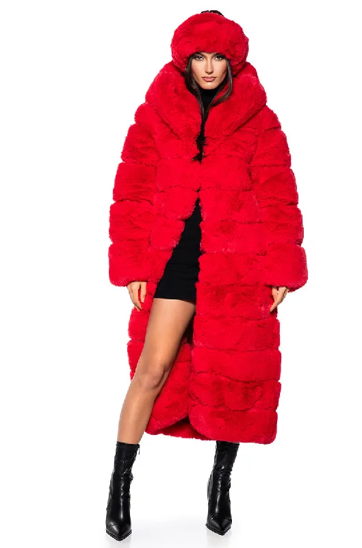 AZALEA WANG FAUX FUR PANEL HOODED TRENCH