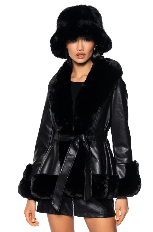 AZALEA WANG FAUX FUR TRIM PEPLUM MOTO