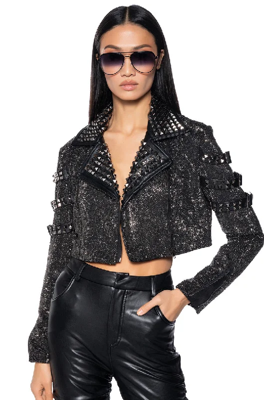 NEFELI LUXE RHINESTONE STUD MOTO JACKET