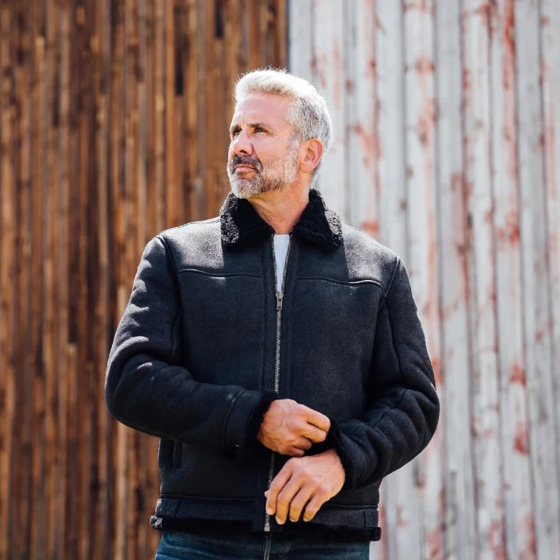 Shearling Leather Bomber Jacket | Black