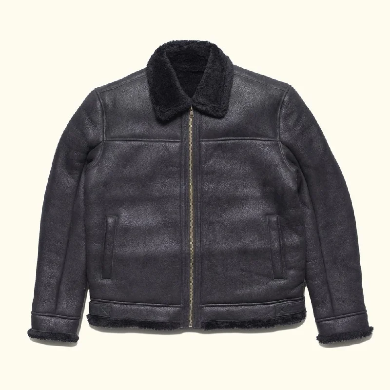 Shearling Leather Bomber Jacket | Black