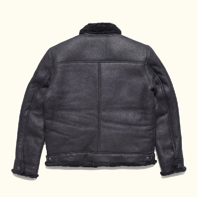 Shearling Leather Bomber Jacket | Black