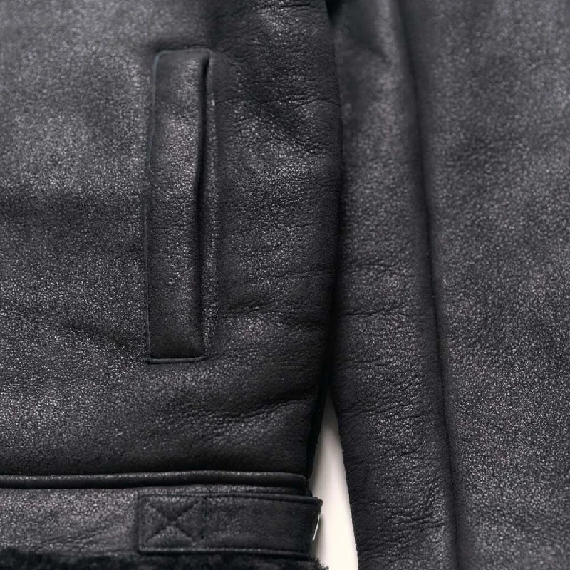 Shearling Leather Bomber Jacket | Black