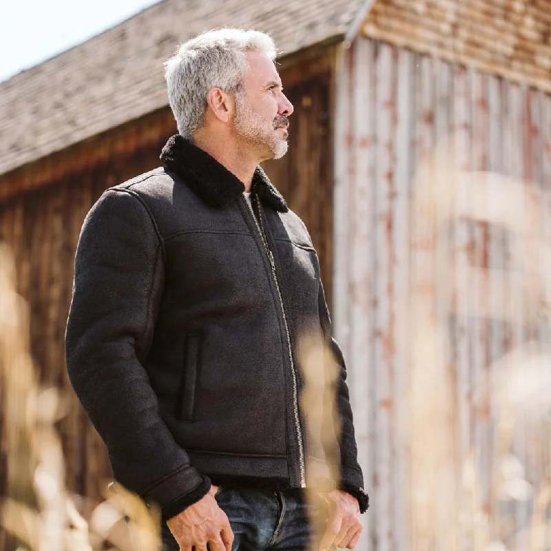 Shearling Leather Bomber Jacket | Black