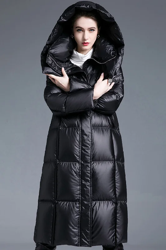 Black Winter Long Sleeves Puffer Jacket with Pockets