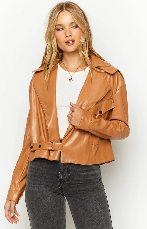 Blaze Bolt Tan PU Leather Jacket