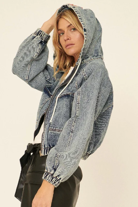 Blue Me Away Acid-Wash Denim Hooded Jacket