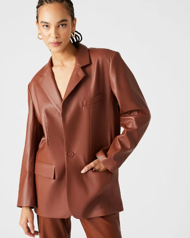 IMAAN FAUX LEATHER BLAZER COGNAC