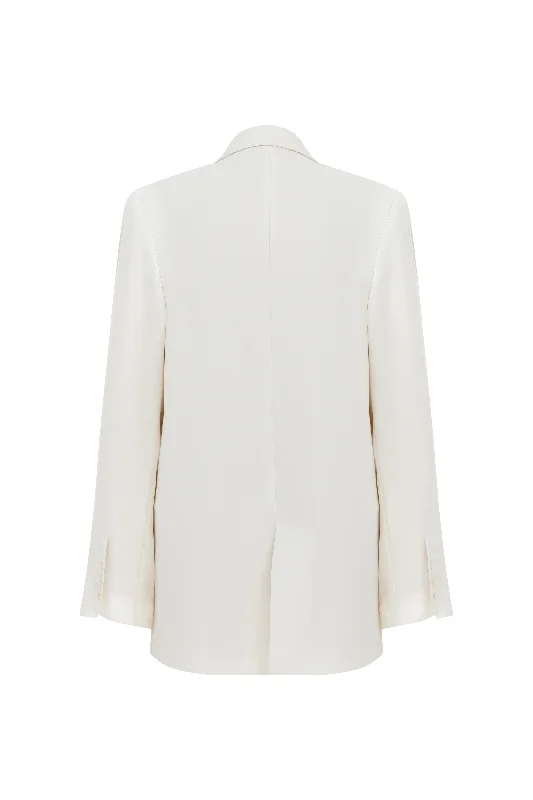 Boxy Crepe Blazer in Blanche