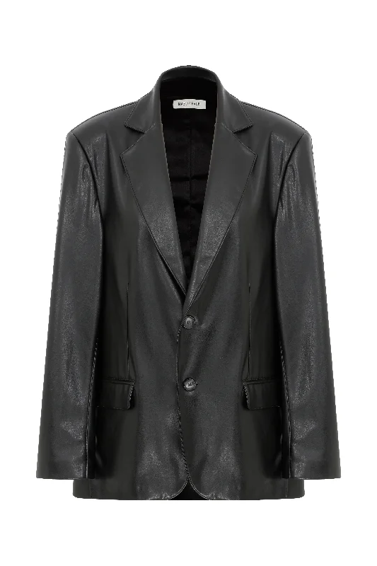 Boxy Vegan Leather Blazer in Noire