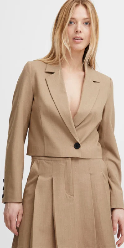 B.Young Cropped Blazer, heathered camel