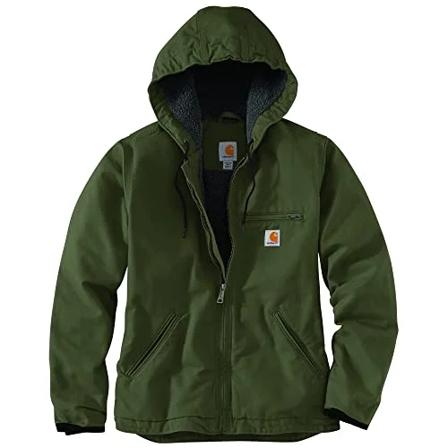 Carhartt 104292 Women's Loose Fit Washed Duck Sherpa Lined Jacket, Basil, Medium