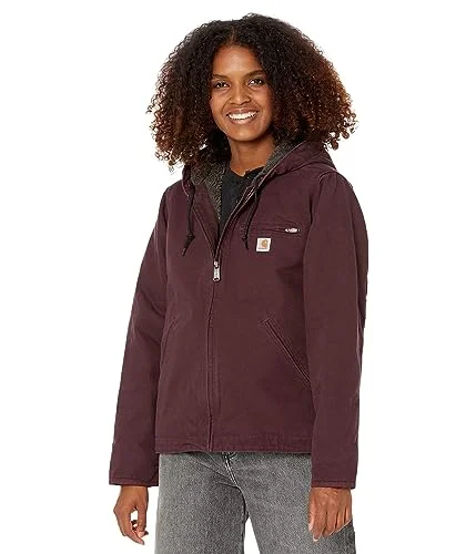 Carhartt 104292 Women's Loose Fit Washed Duck Sherpa Lined Jacket, BlackBerry, XX-Large