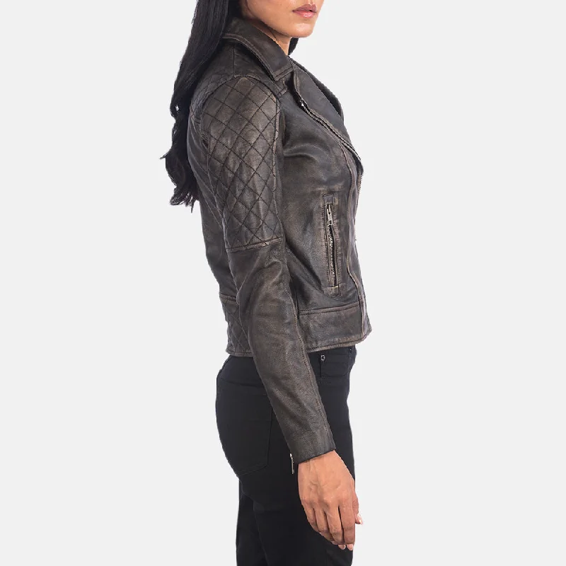 Carolyn Quilted Distressed Brown Biker Jacket