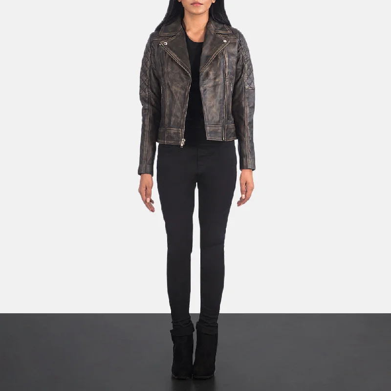 Carolyn Quilted Distressed Brown Biker Jacket