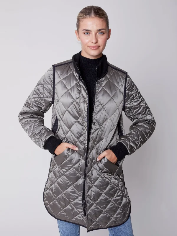 Charlie B Long Quilted Pleather Jacket - C6253