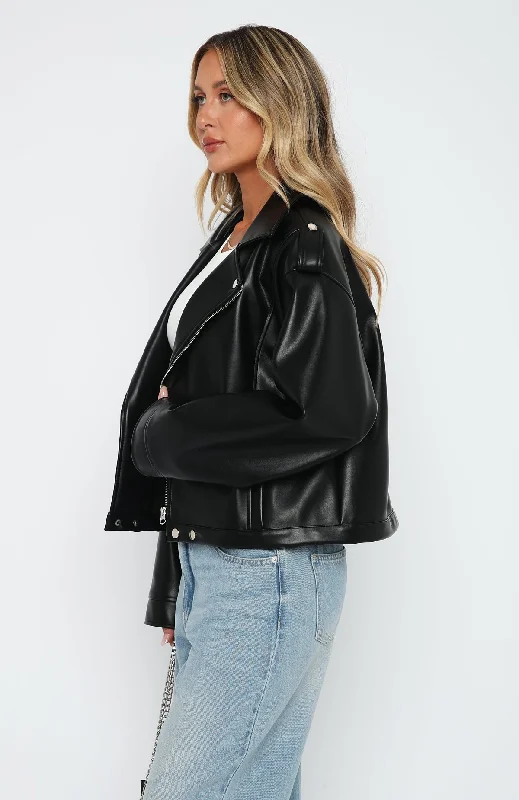 City Is Mine PU Biker Jacket Black