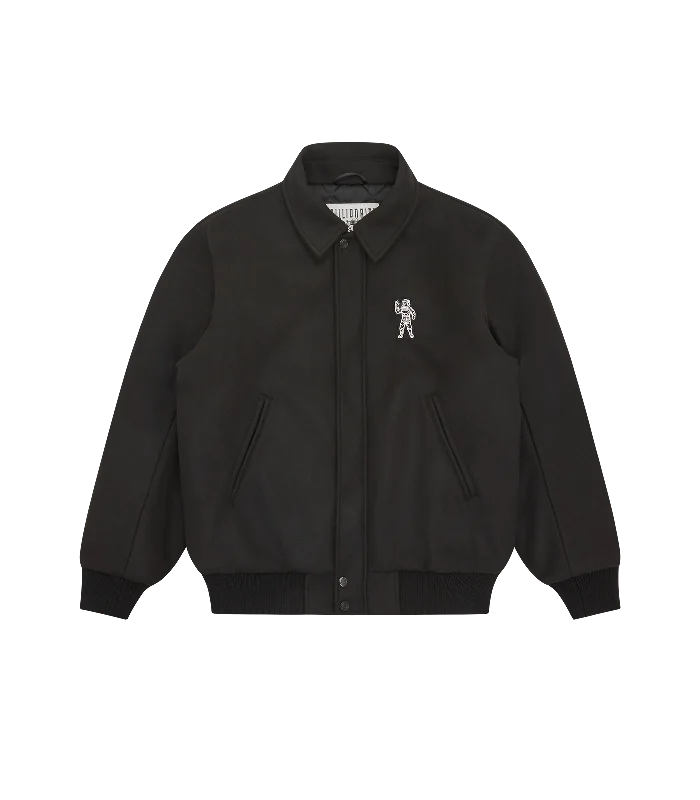 COLLARED VARSITY JACKET - BLACK