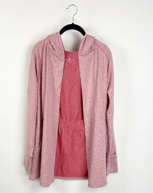 Pink Hooded Outdoor Cardigan - Size 6/8