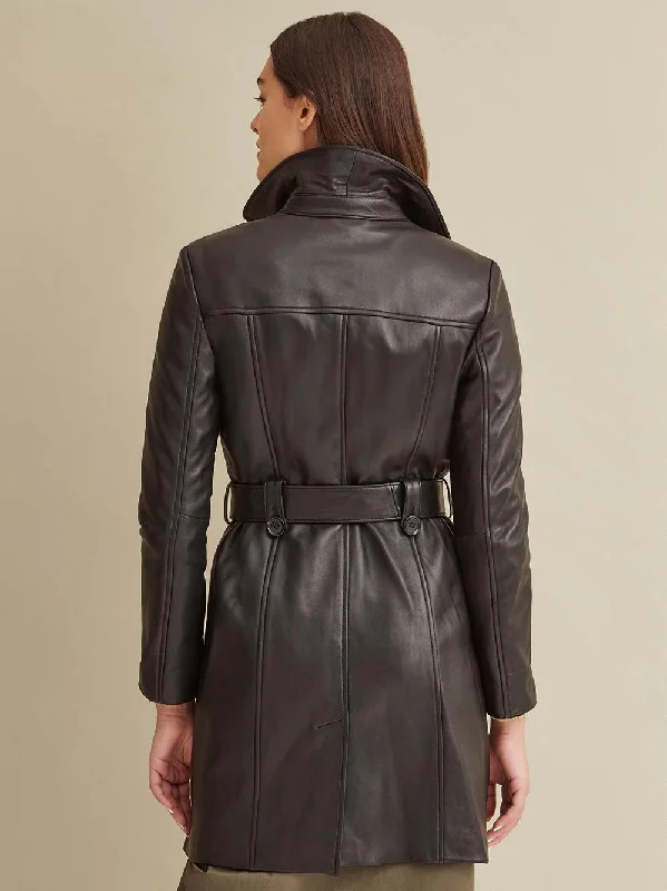 Double-Breasted Belted Leather Trench Coat