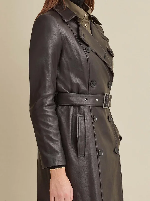 Double-Breasted Belted Leather Trench Coat