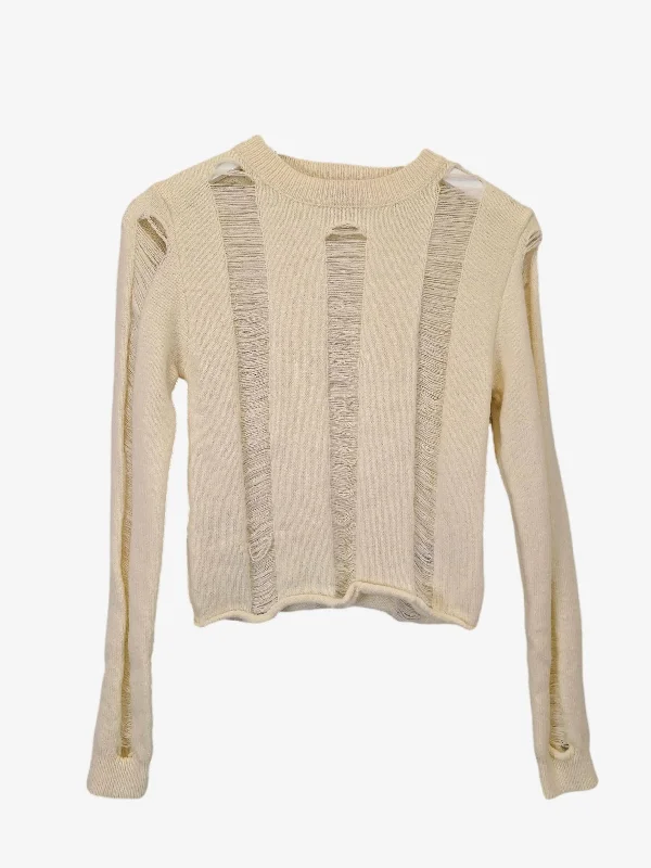 Edikted Cream Distressed Knit Jumper Size M