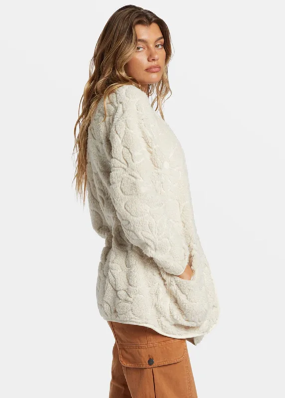 Fireside Cozy Buttoned Fleece Jacket - White Cap