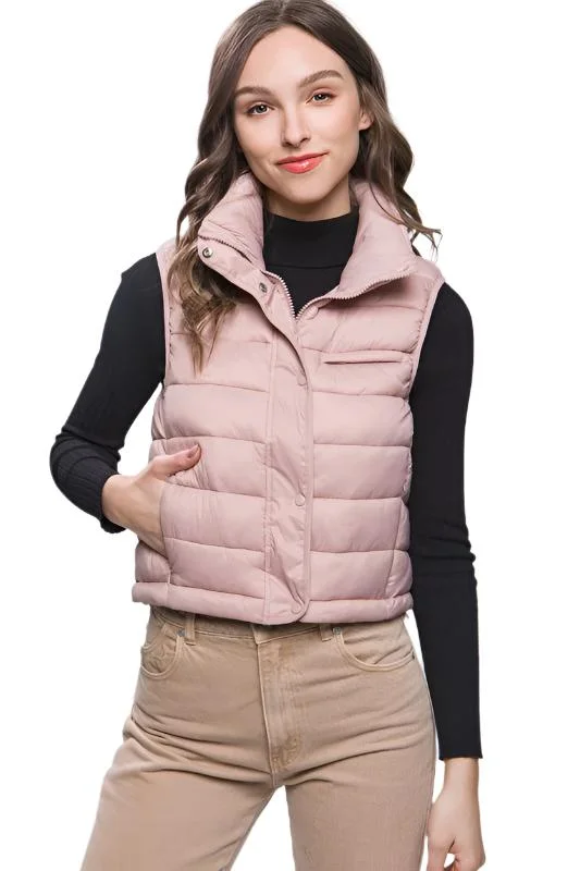 High Neck Zip Up Puffer Vest by Love Tree