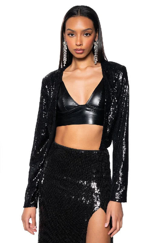 HOLIDAY SEASON SEQUIN COVER JACKET IN BLACK