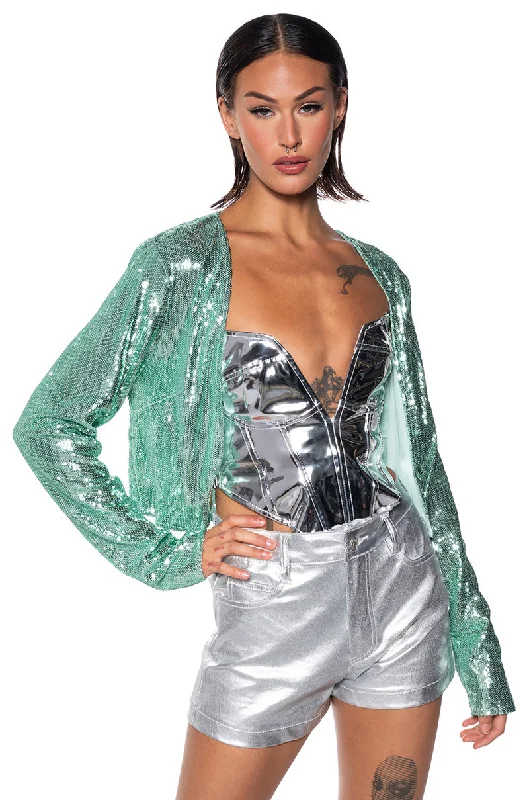 HOLIDAY SEASON SEQUIN COVER JACKET IN TEAL