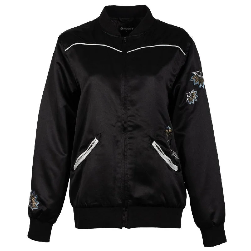 ""Hooey Ladies Bomber Jacket"" Black w/Floral Accents