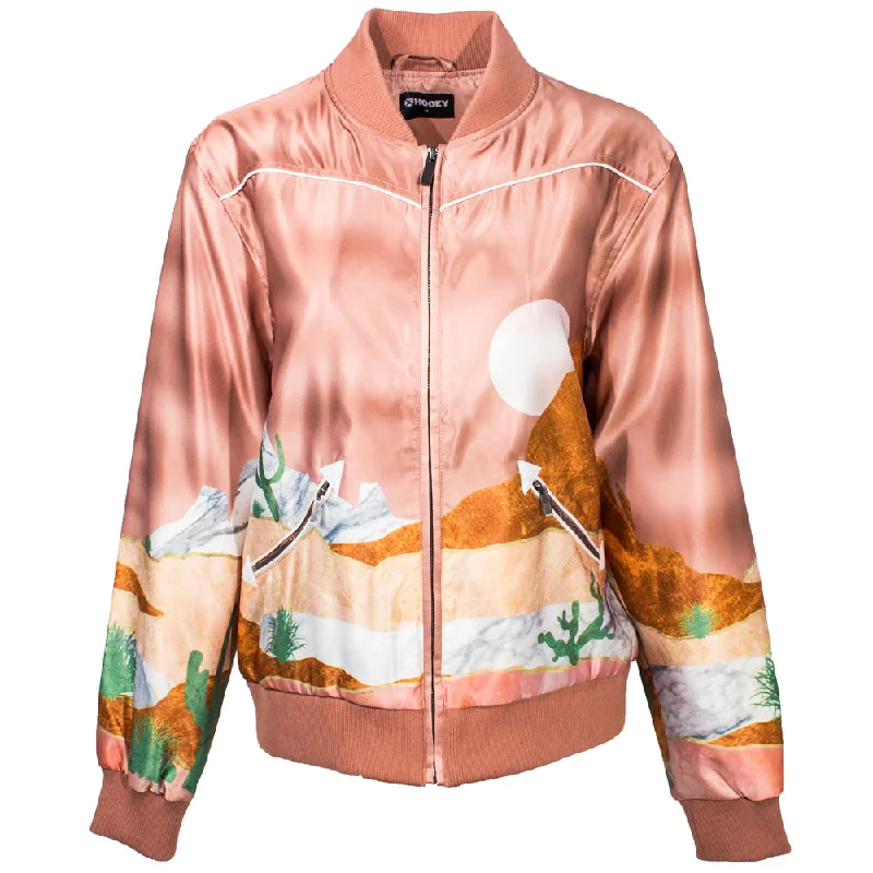 ""Hooey Ladies Bomber Jacket"" Pink with Desert Landscape