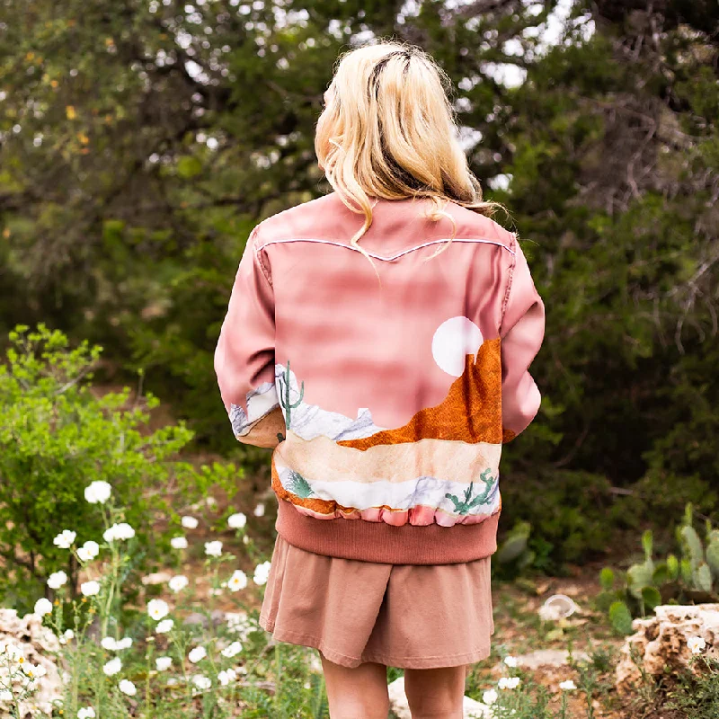 ""Hooey Ladies Bomber Jacket"" Pink with Desert Landscape