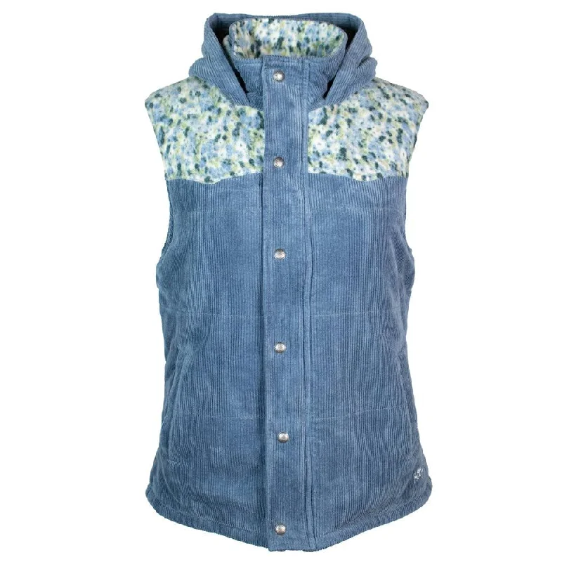 ""Hooey Ladies Hooded Vest"" Blue/Floral Print