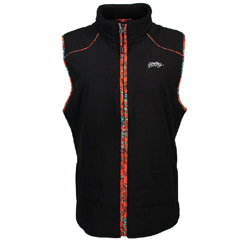 ""Hooey Ladies Packable Vest"" Black w/Red Floral Lining