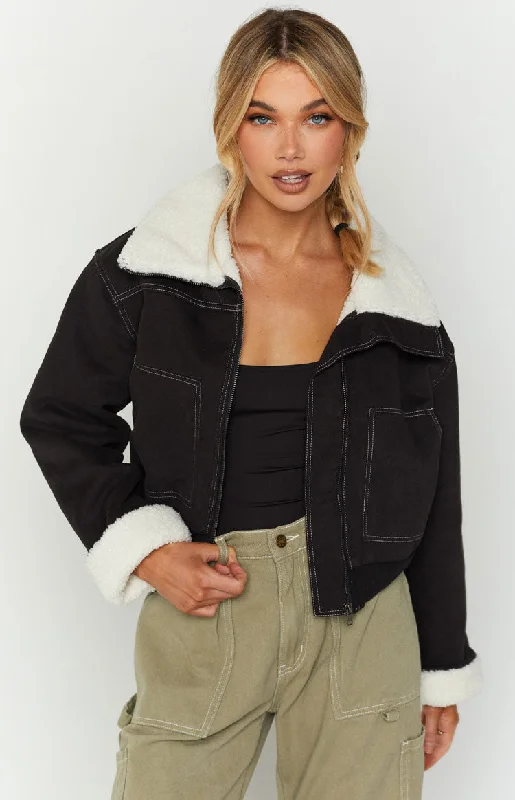 Indy Black Denim Sherpa Jacket