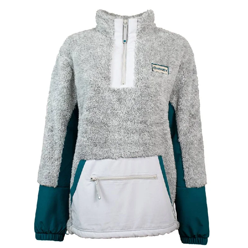 ""Ladies Fleece Pullover"" Grey w/Teal