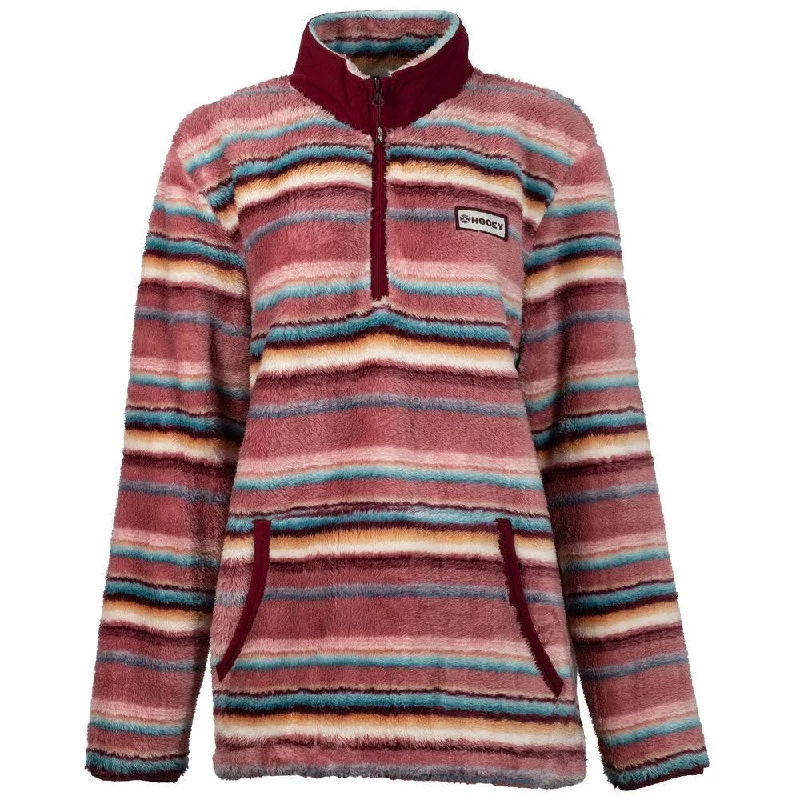 ""Ladies Fleece Pullover"" Pink/Stripe