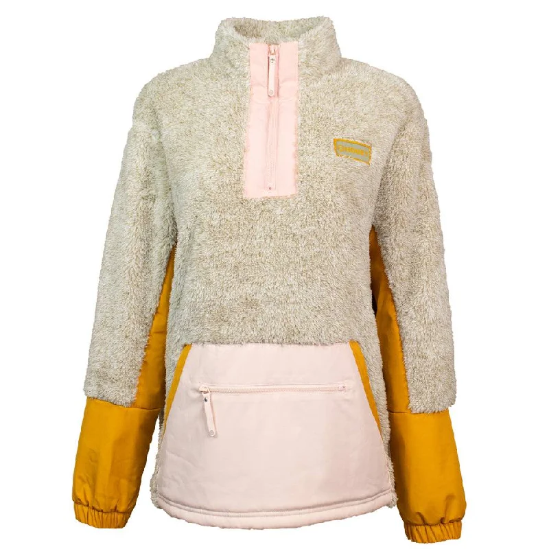 ""Ladies Fleece Pullover"" Tan w/Yellow/Pink Detailing