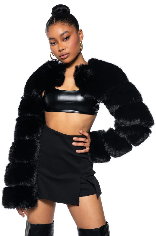 LADIES NIGHT ULTRA CROP FAUX FUR JACKET