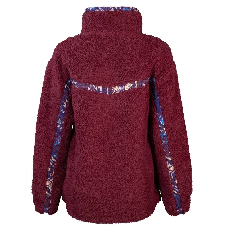 ""Ladies Sherpa Pullover"" Pink w/ Purple Aztec Accents