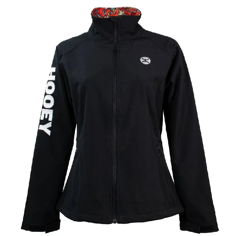 ""Ladies Softshell Jacket"" Black w/Red Floral Print Lining