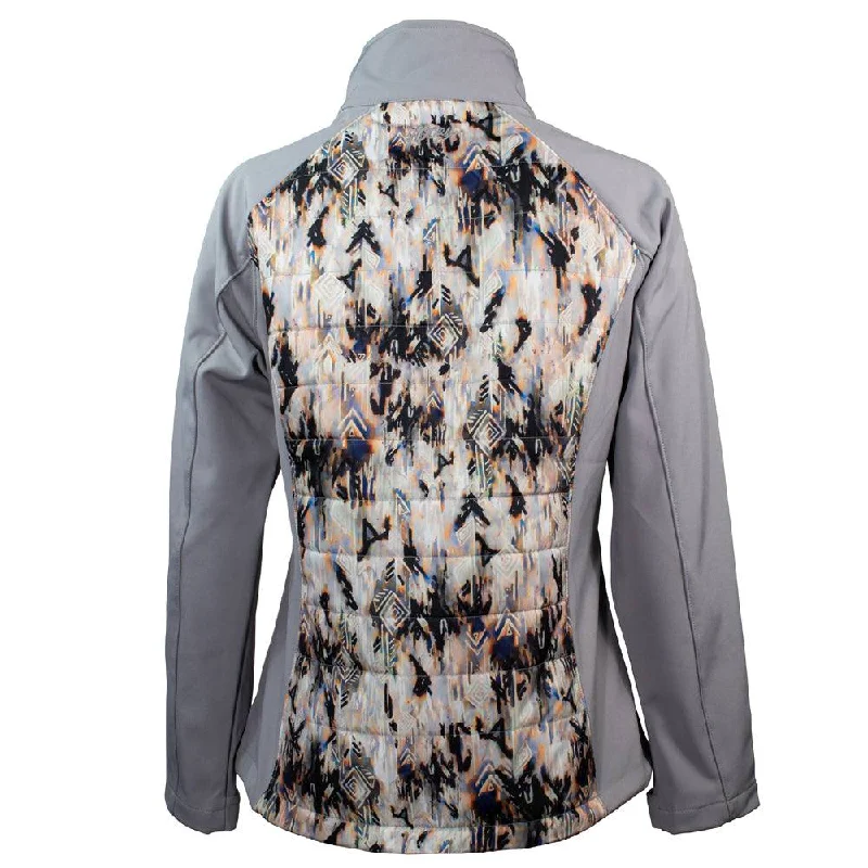 ""Ladies Softshell Jacket"" Grey w/Cream/Black Aztec Pattern