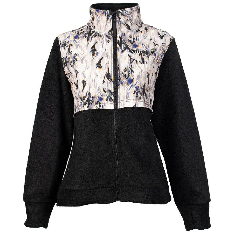 ""Ladies Tech Fleece Jacket"" Black w/Aztec Pattern